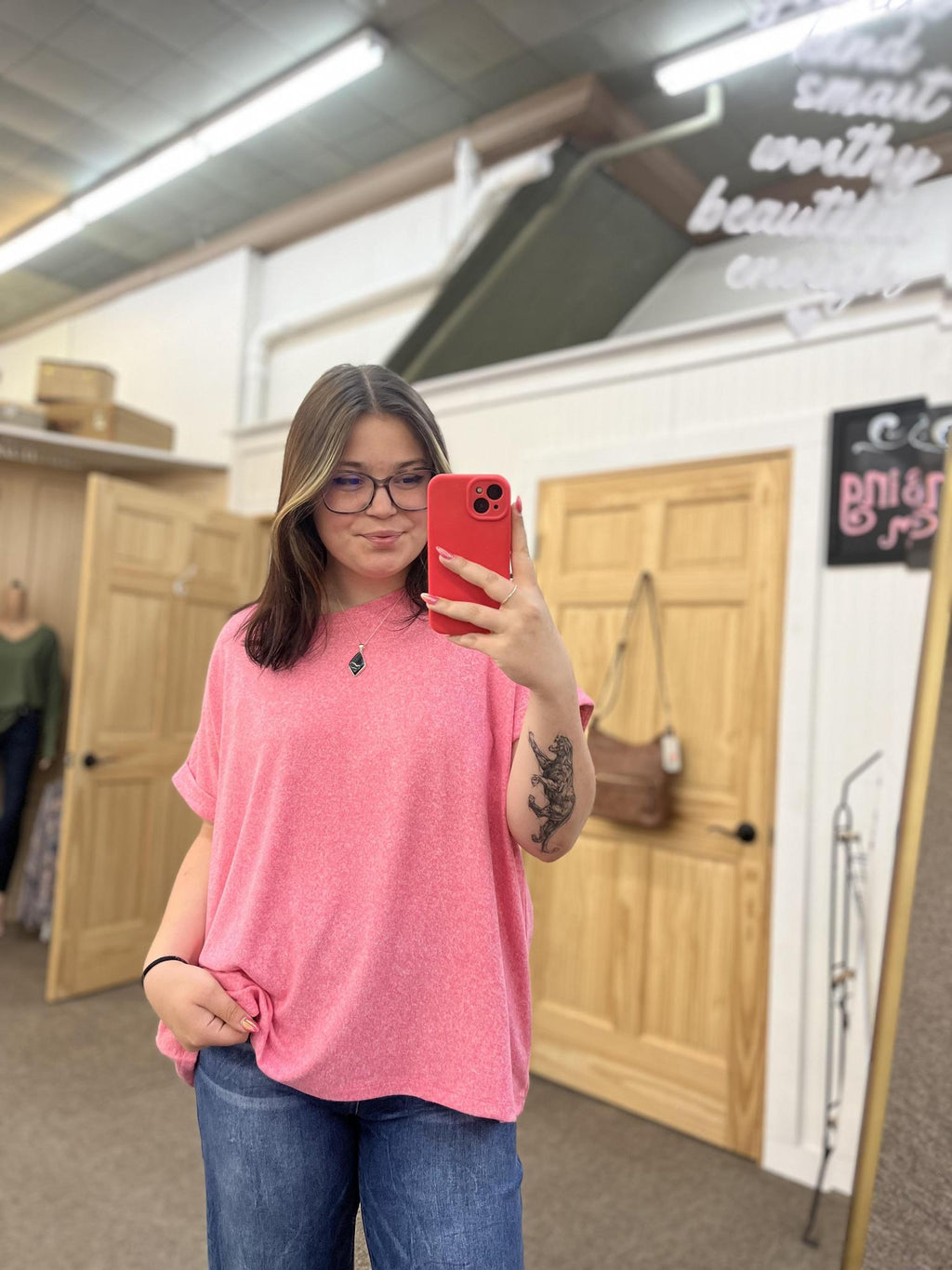 Buttery Soft Short Sleeve Round Neck Top - Pink