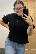 Boho Eyelet Ruffle Sleeve Tee - Black