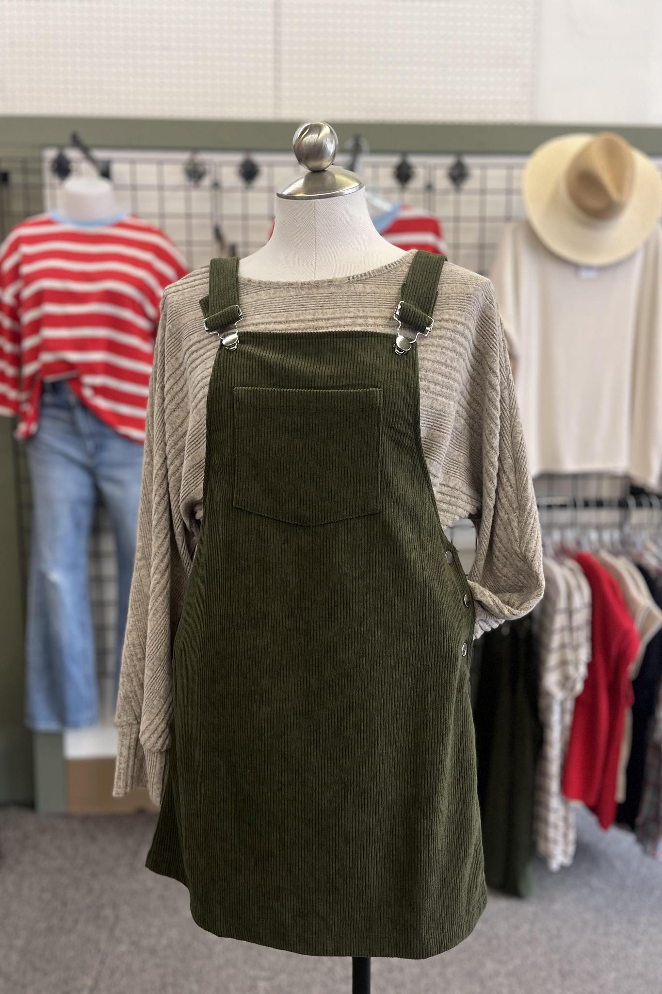 Corduroy Overall Dress - Green