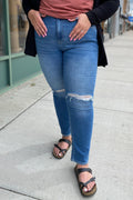 Kancan High Rise Straight Leg Jeans with Distressed Knee