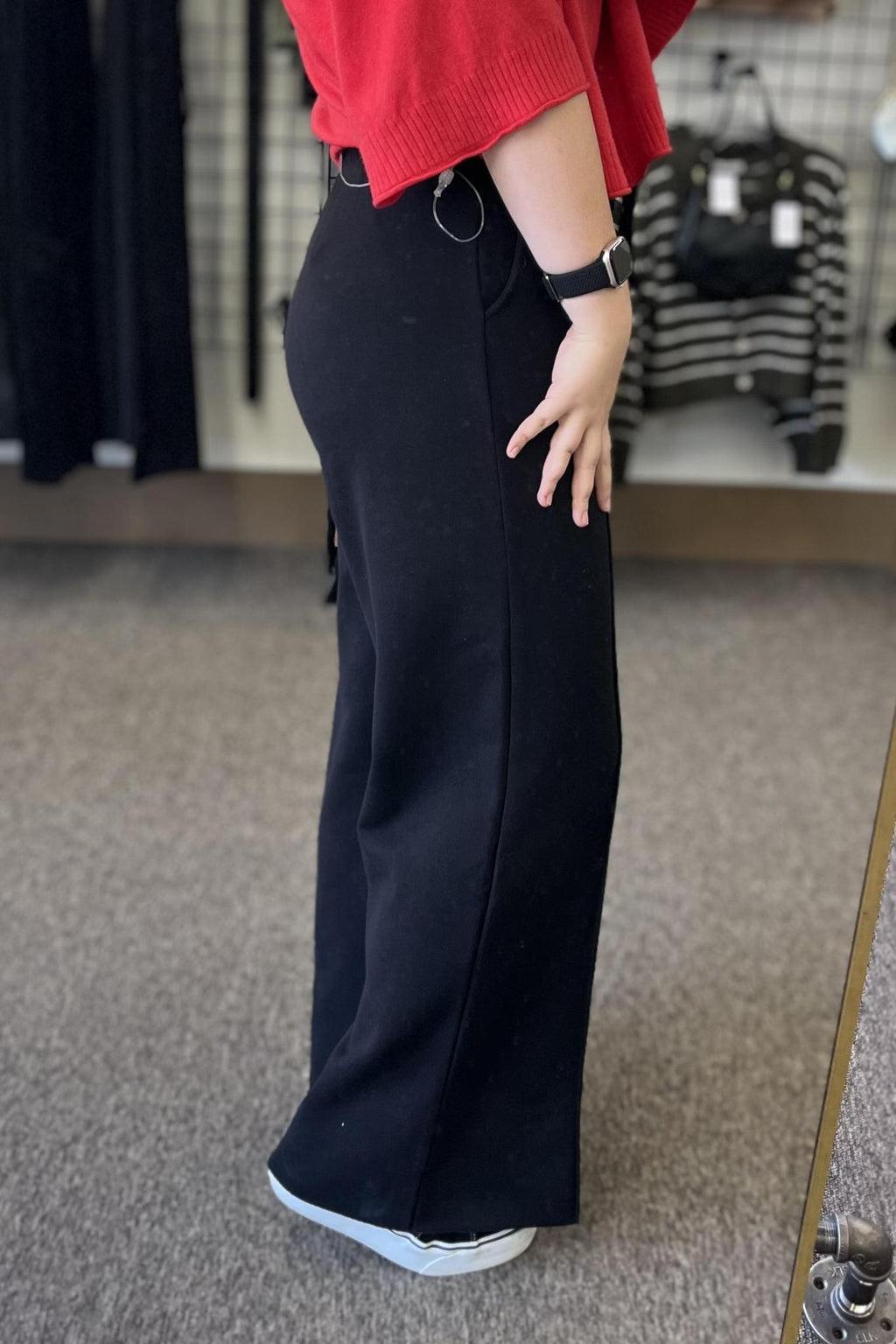 Brushed Wide Leg Pants - Black