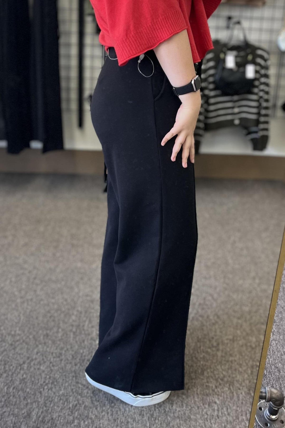 Brushed Wide Leg Pants - Black