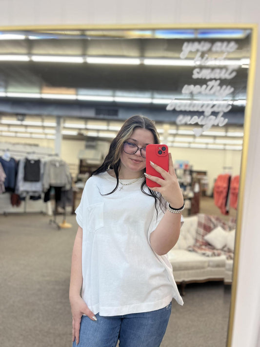 Cuffed Front Pocket Tee - White