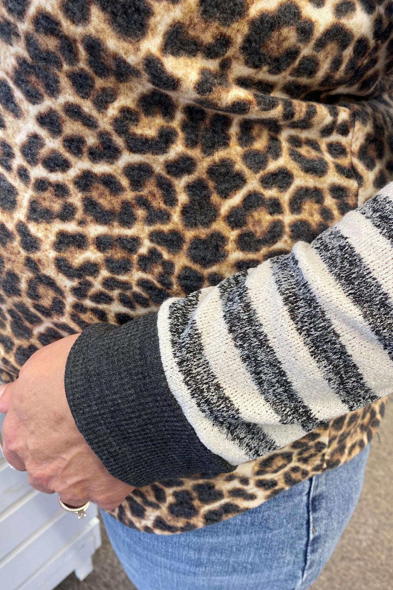 Striped/Leopard Hooded Long Sleeve