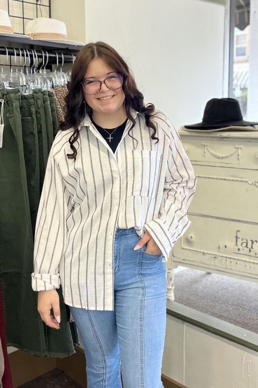 Striped Button Down Oversized Shirt