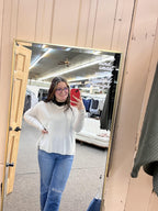 Brushed Ribbed Drop Shoulder V-neck Sweater - Bone