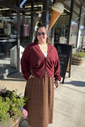 Elastic Waist Midi Skirt - Brown