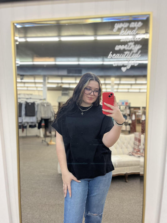 Cuffed Front Pocket Tee - Black