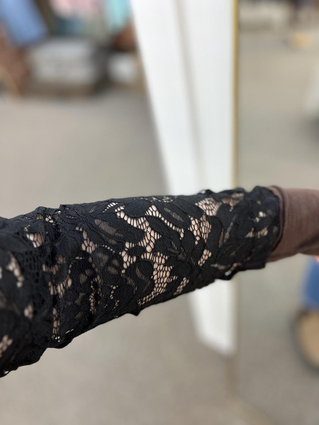 Dark Brown Sheer Lace Patchwork