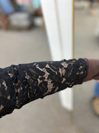 Dark Brown Sheer Lace Patchwork