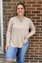 Waffle Knit Long Sleeve Top - Ash Mocha