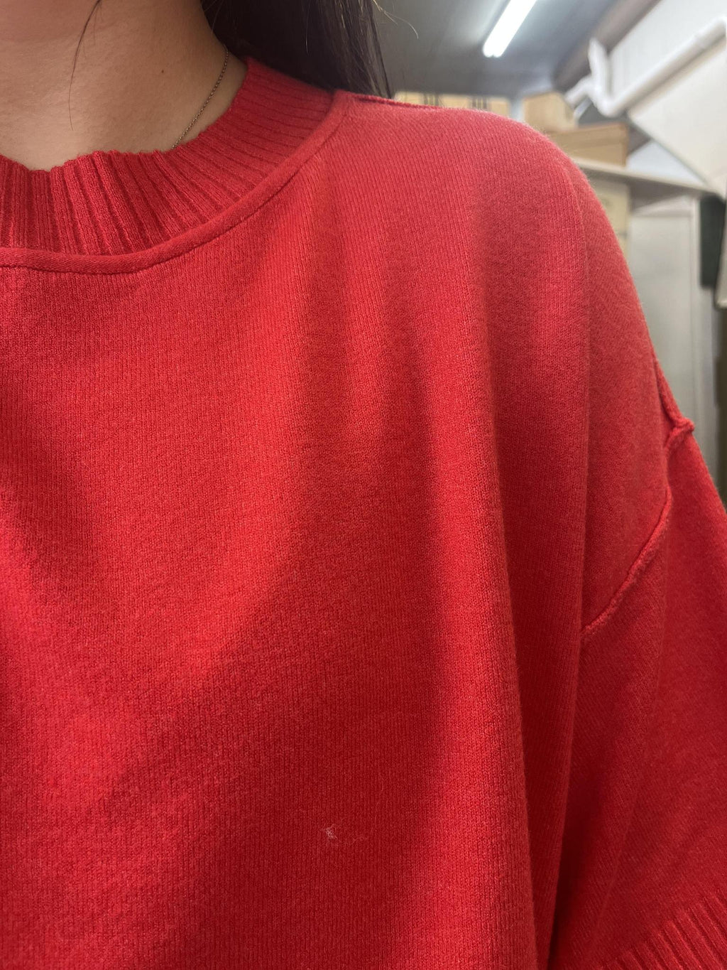 Mock Neck Short Sleeve Sweater Red