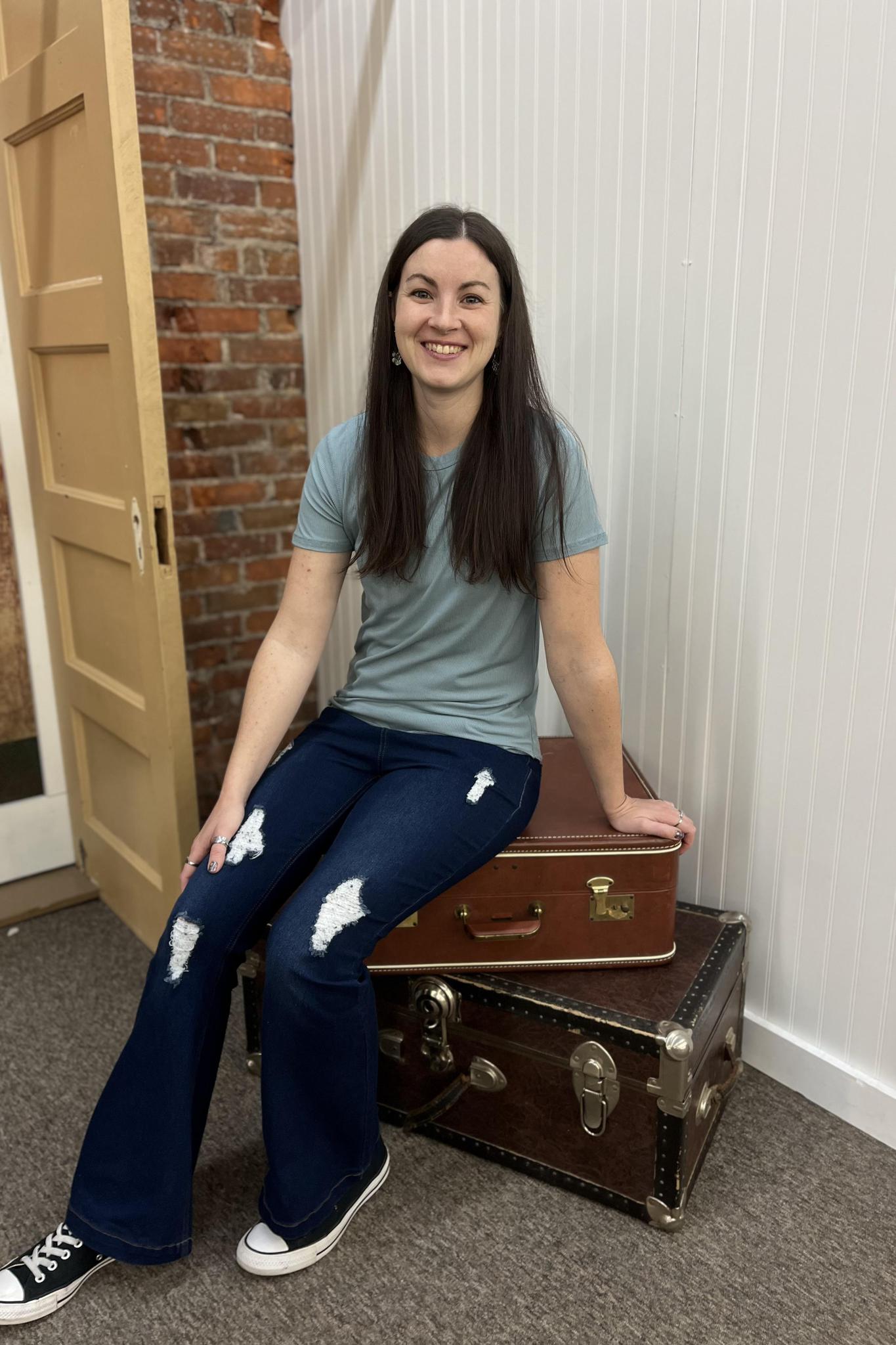 Ribbed Curved Tee - Blue/Grey