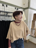 Mock Neck Short Sleeve Sweater Beige