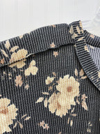 Floral Ribbed Top - Charcoal