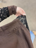 Dark Brown Sheer Lace Patchwork