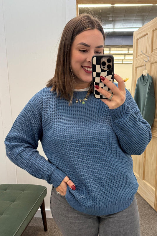 Round Neck Sweater - Dusty Blue