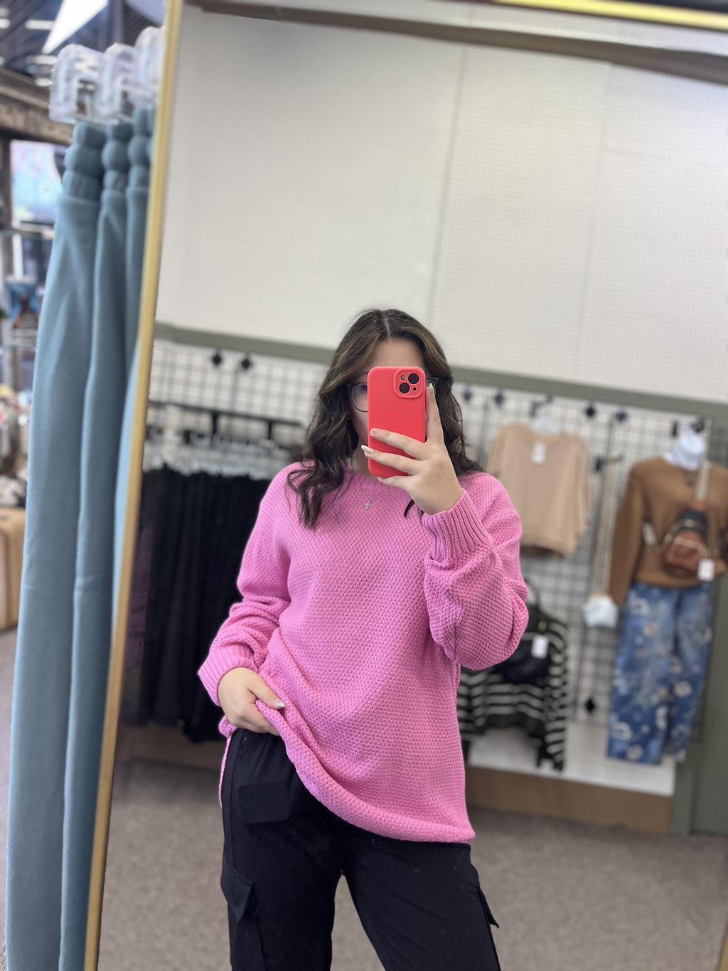 Round Neck Basic Sweater - Pink