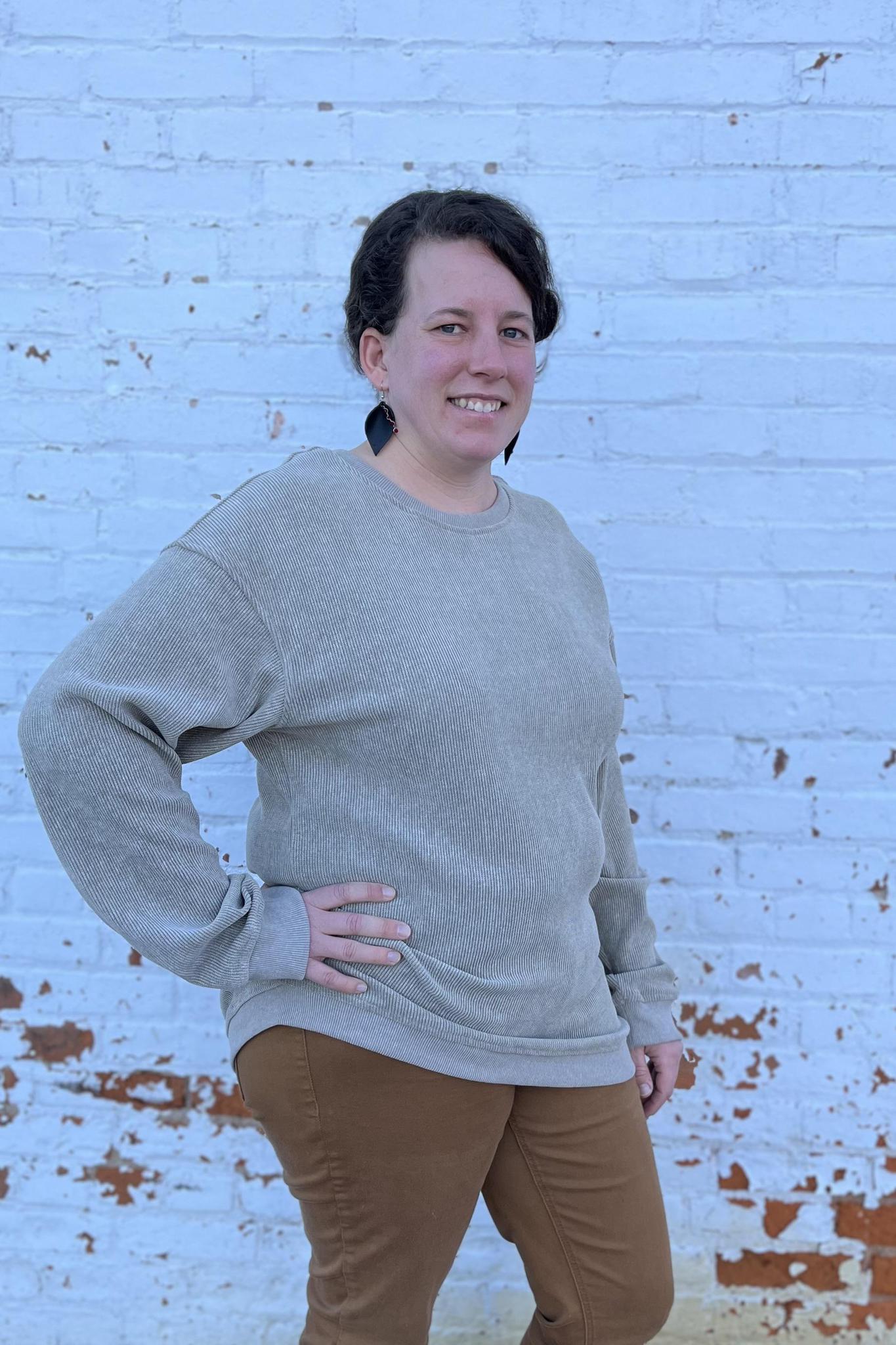 Green Oversized Ribbed Knit Pullover