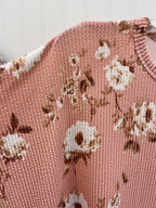 Floral Ribbed Top - Coral/Pink