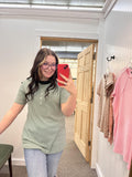 Waffle Solid Top W/Front Buttons - Dusty Mint