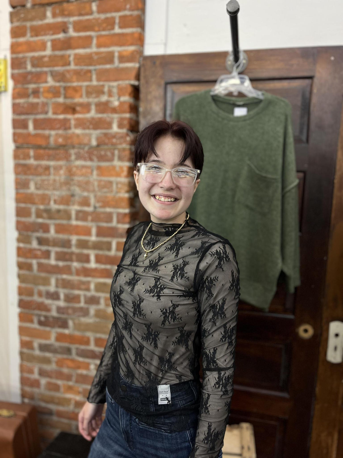 Lace See-Through Layering Top - Black