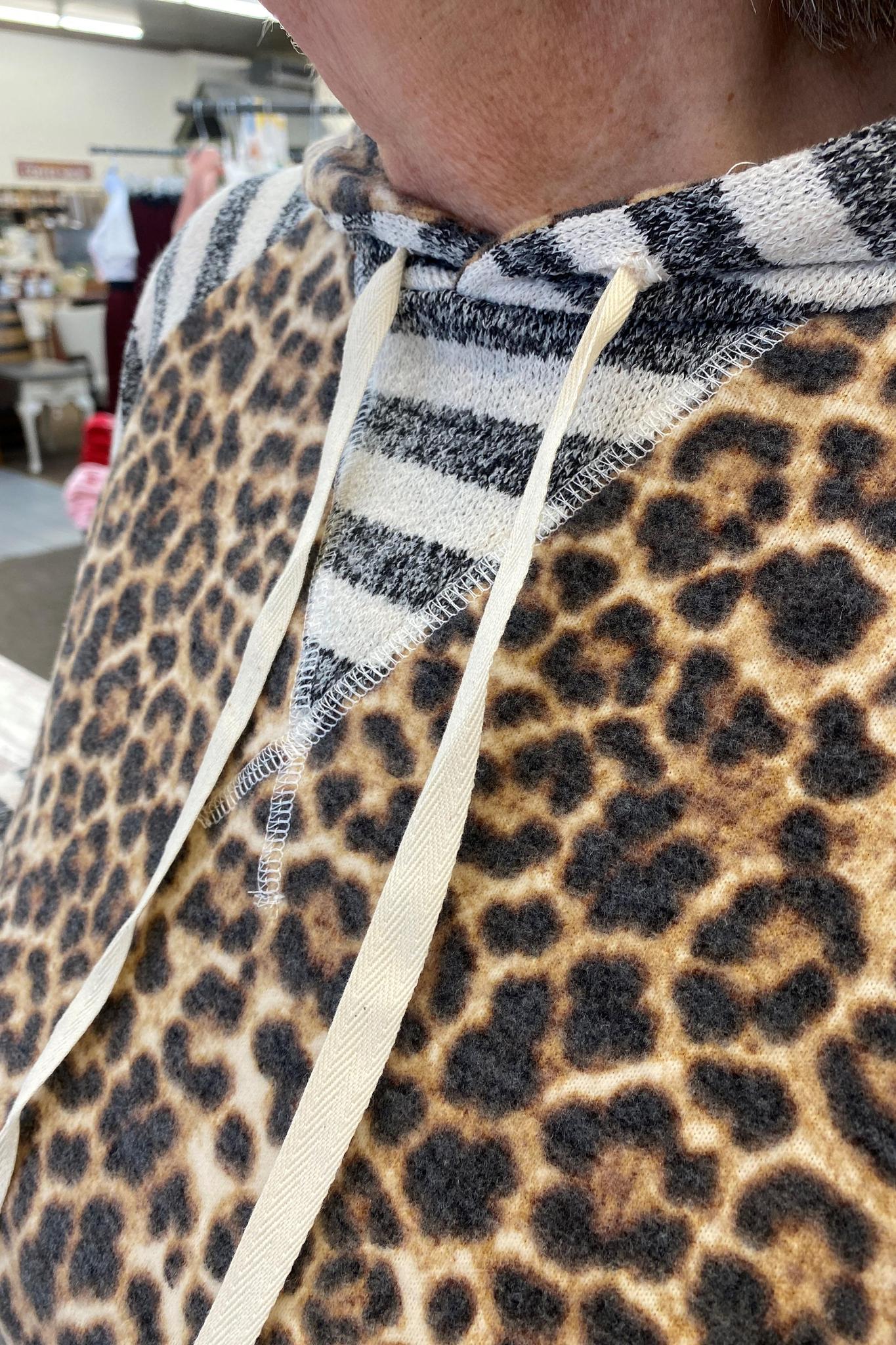 Striped/Leopard Hooded Long Sleeve