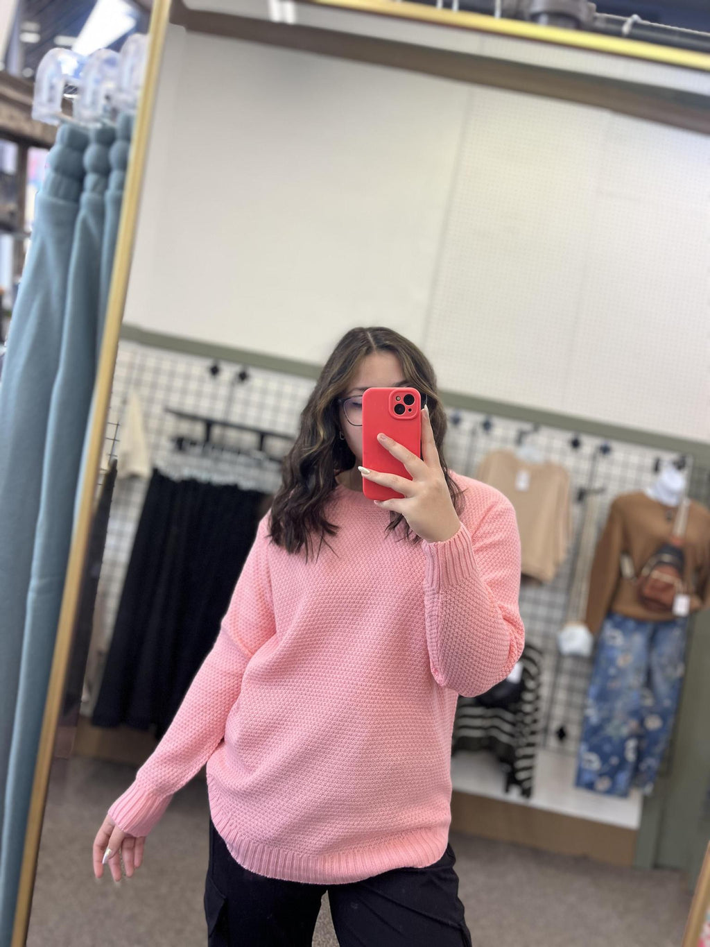 Round Neck Basic Sweater - Pink