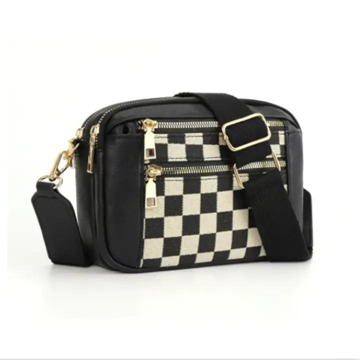 Color Blocked Multifunctional Zipper Crossbody Bag - Black