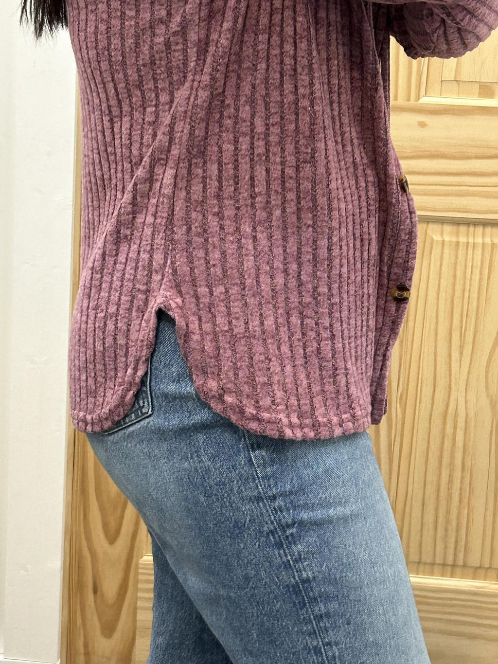 Long Sleeve V-Neck Button Cardigan - Fuchsia