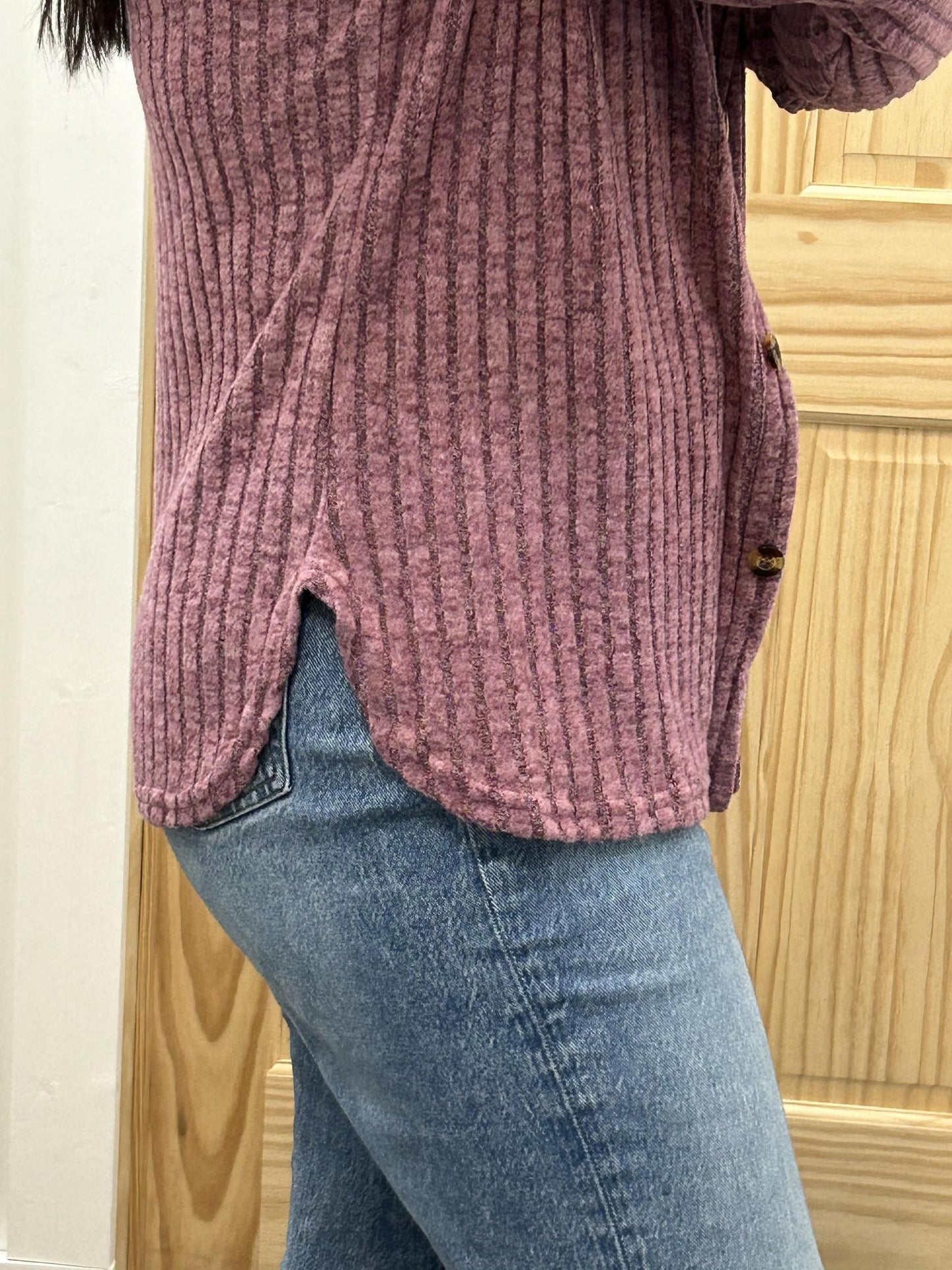 Long Sleeve V-Neck Button Cardigan - Fuchsia