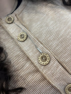 Dolman Short Sleeve Solid Top W/Buttons - Latte