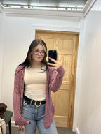 Long Sleeve V-Neck Button Cardigan - Fuchsia