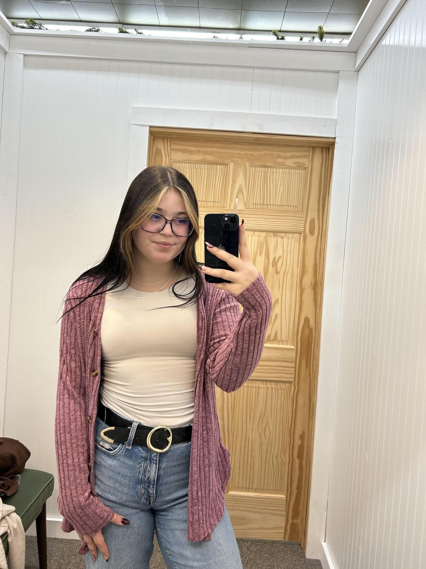 Long Sleeve V-Neck Button Cardigan - Fuchsia