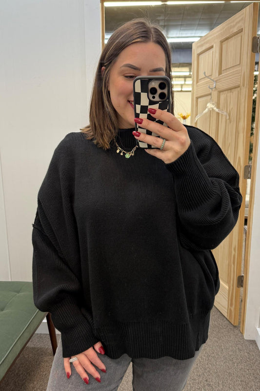 Black Side Slit Oversized Sweater