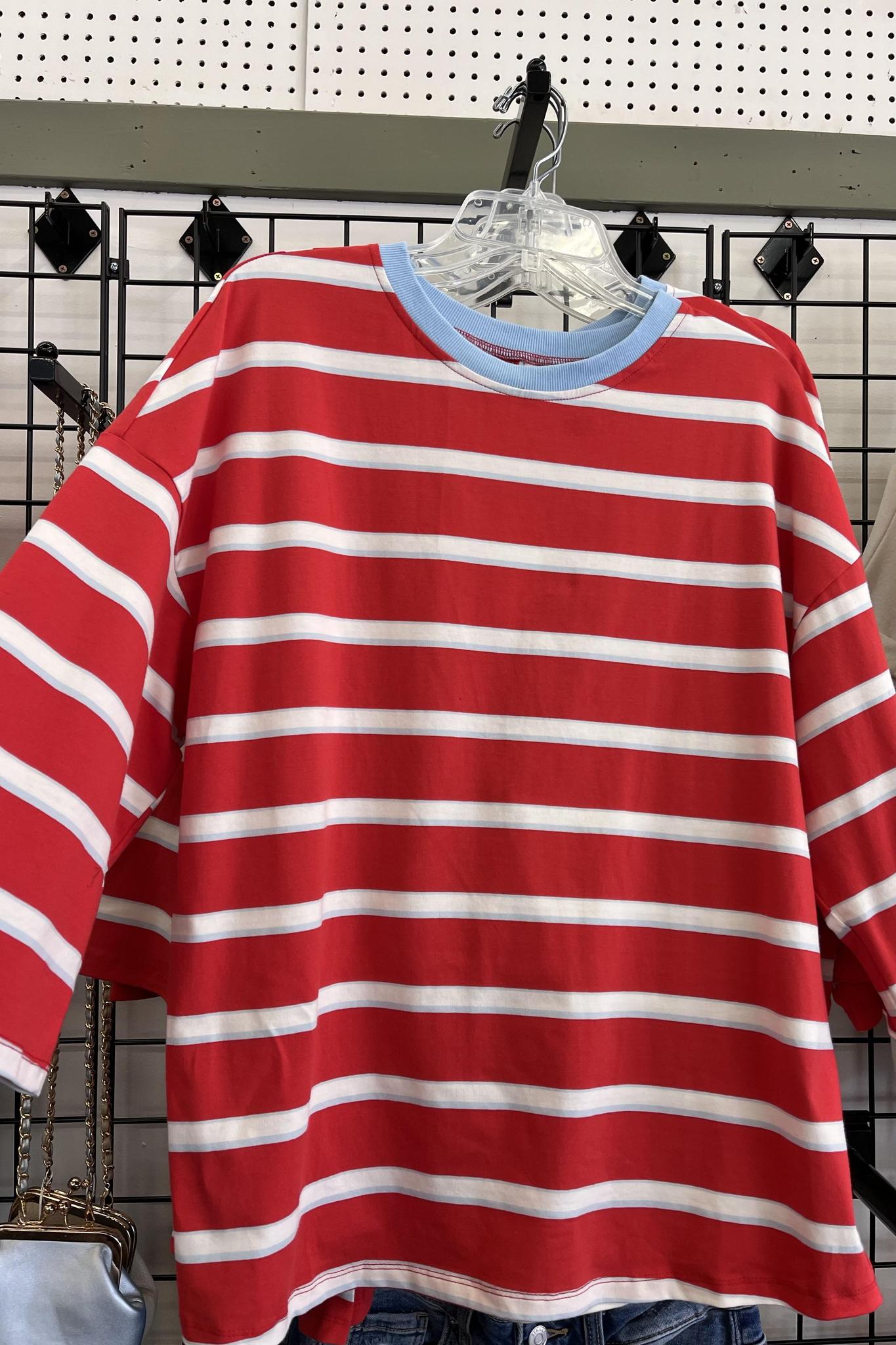 Racing Red Striped Bow Tie Hollowed Back Tee