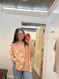 Floral Ribbed Top - Coral/Pink