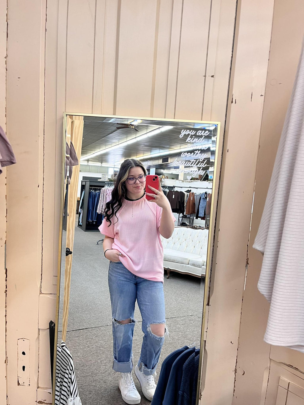 Solid Urban Ribbed Top - Light Pink