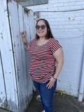 Stripe Short Sleeve Round Neck Top - Red