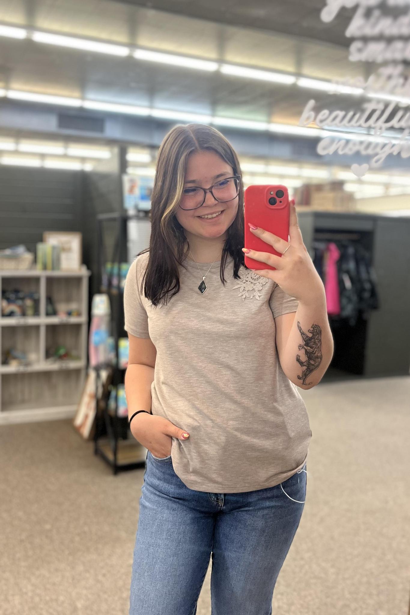 Lace Patch Tee - Grey