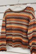 Boho Geometric Sweater Flare Sleeve - Orange