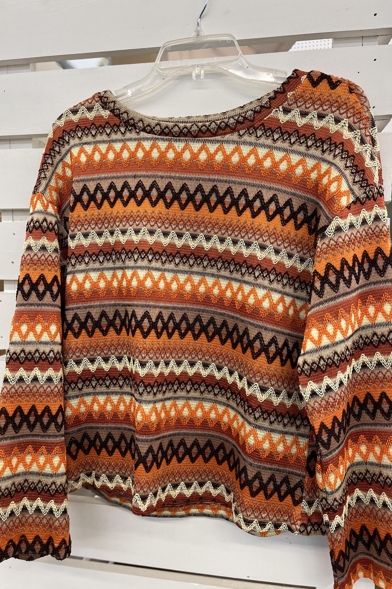 Boho Geometric Sweater Flare Sleeve - Orange