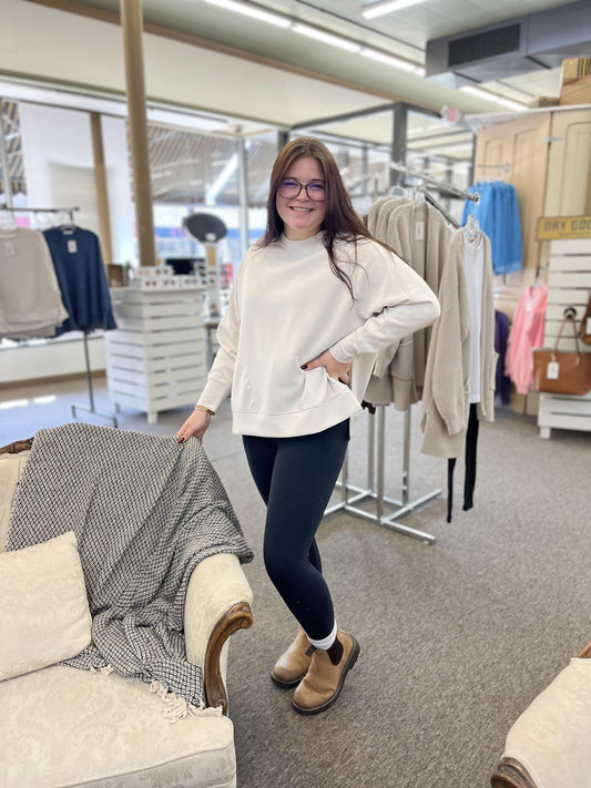 Pullover Sweatshirt W Side Slits - Sand Beige