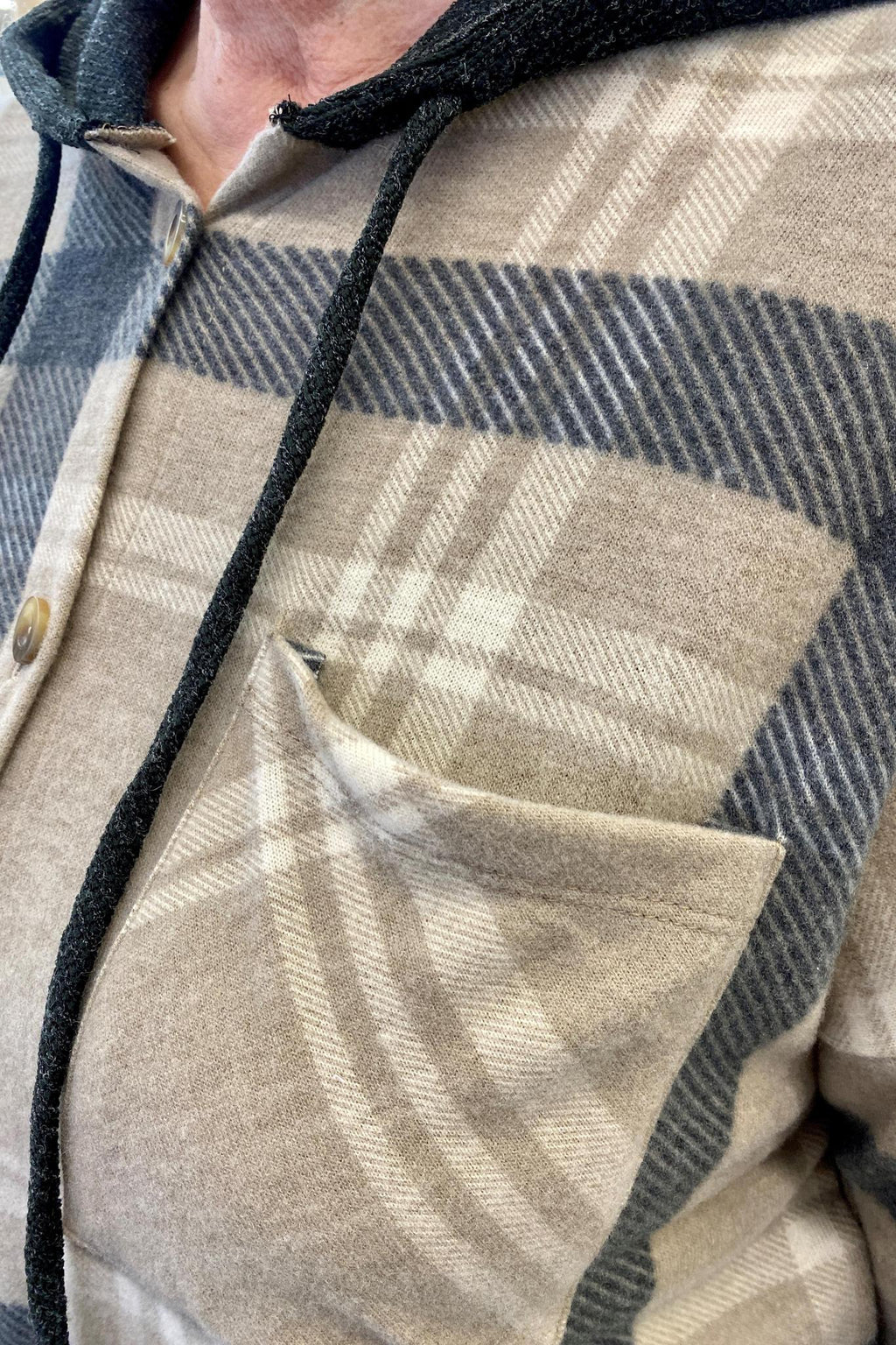 Hooded Soft Plaid Shacket - Mocha