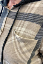 Hooded Soft Plaid Shacket - Mocha