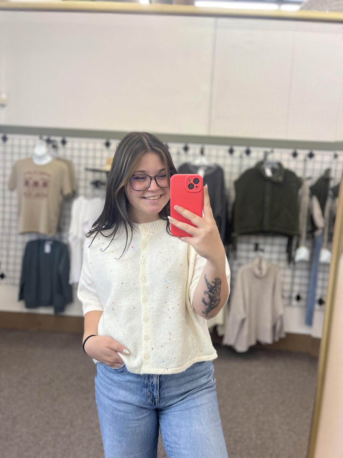 Wool Half Sleeve Cardigan - Cream