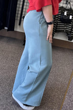 Brushed Wide Leg Pants - Blue Grey