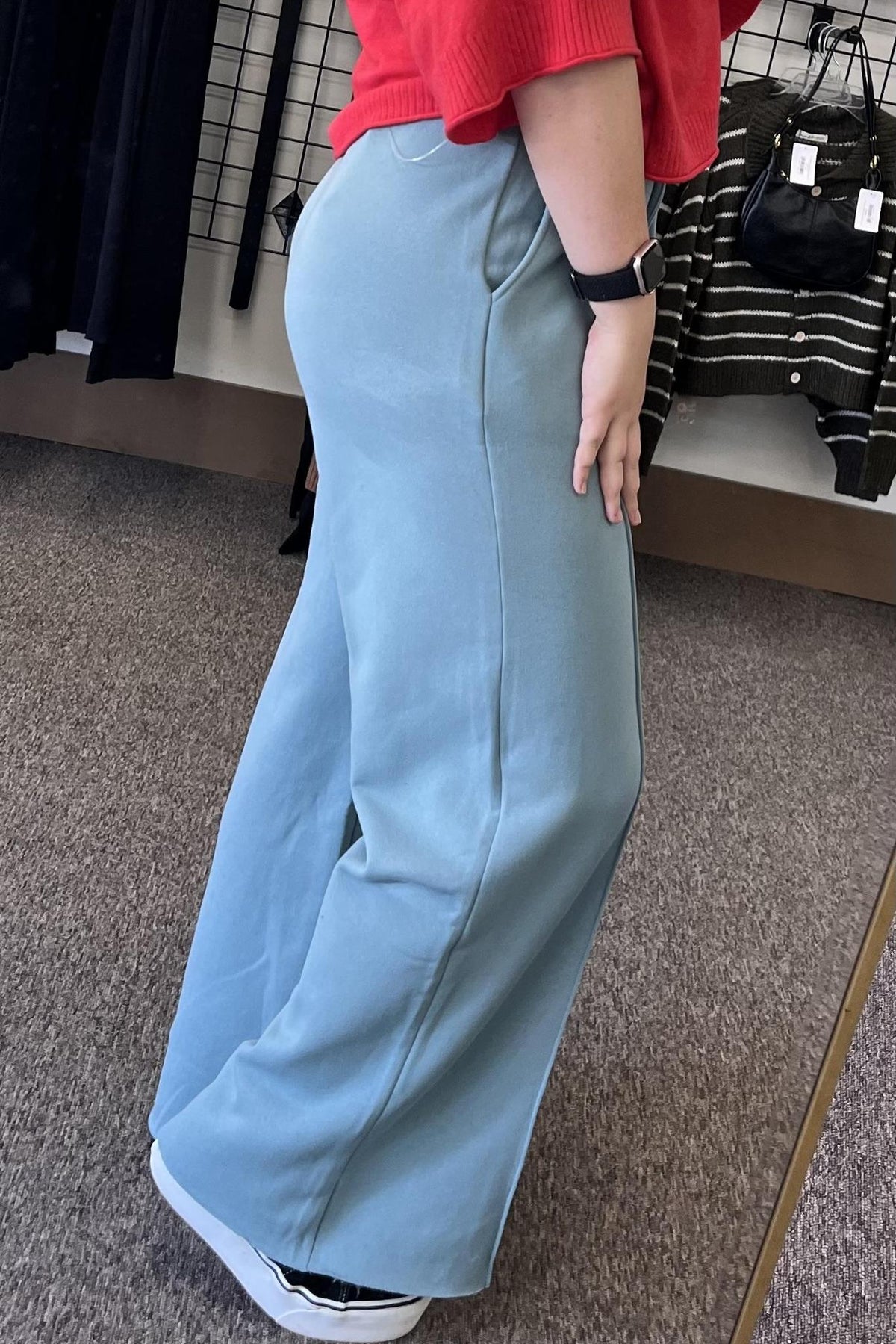 Brushed Wide Leg Pants - Blue Grey