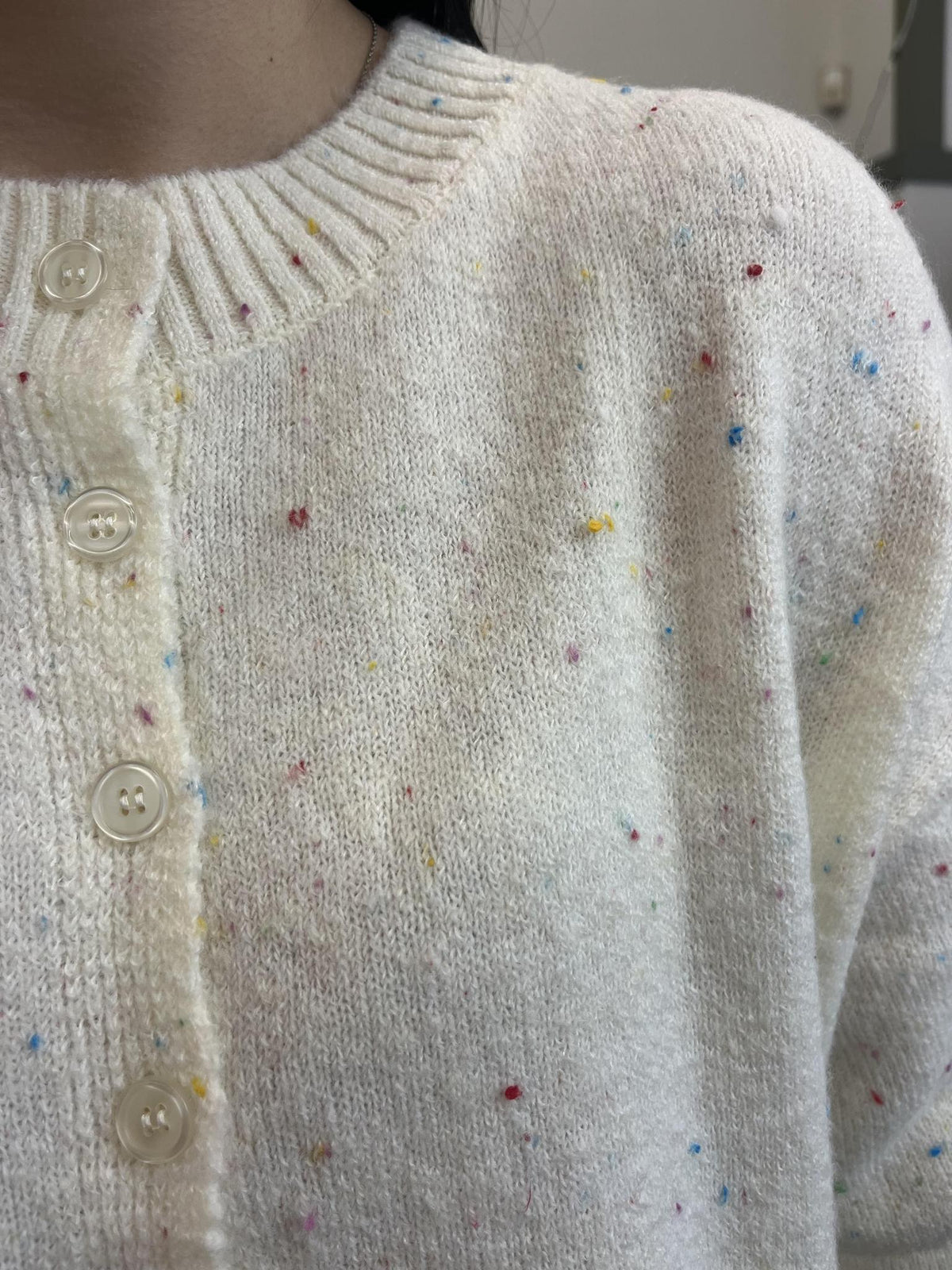 Wool Half Sleeve Cardigan - Cream
