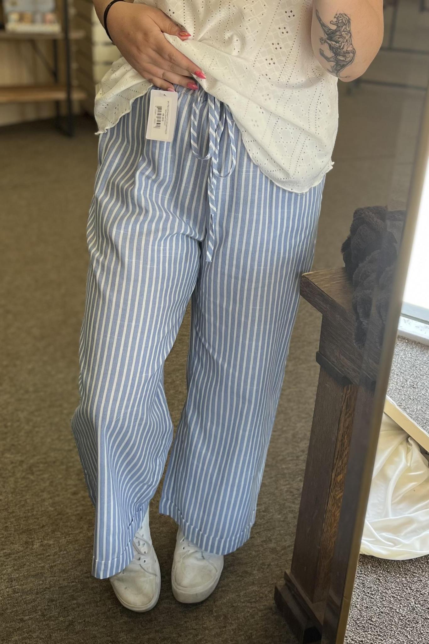 Striped High Waist Cropped Straight Leg Casual Pants
